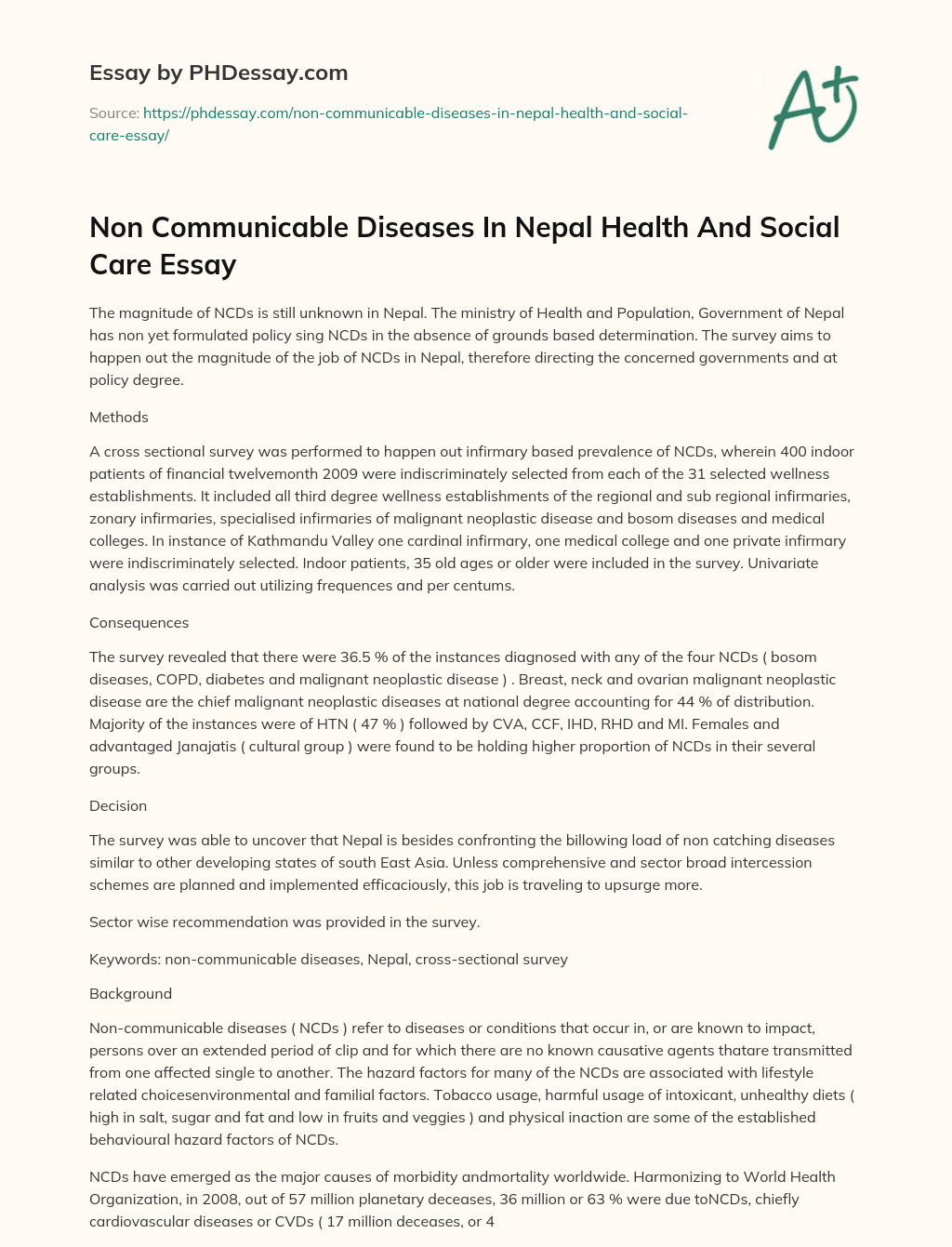 Non Communicable Diseases In Nepal Health And Social Care Essay essay