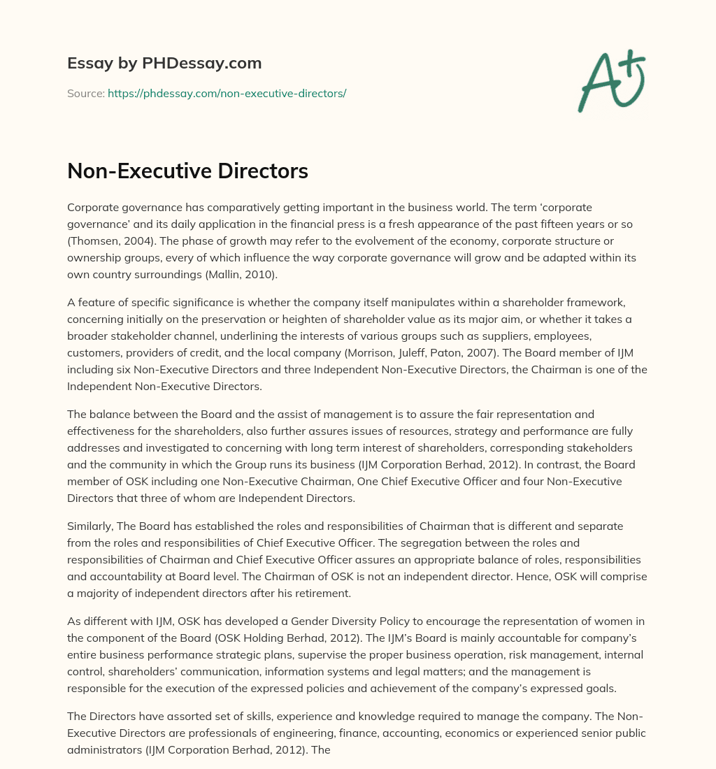 Non-Executive Directors essay