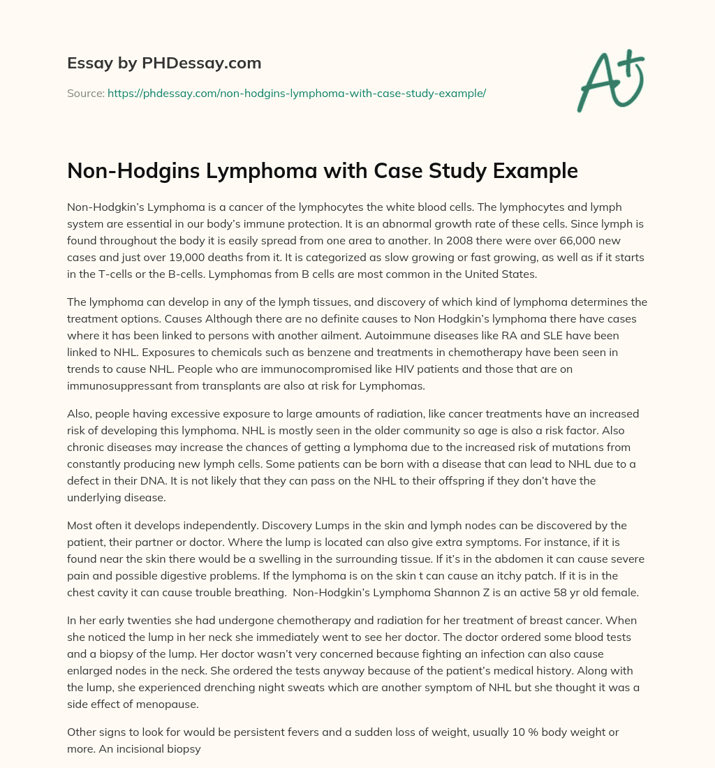 patient case study non hodgkin's lymphoma