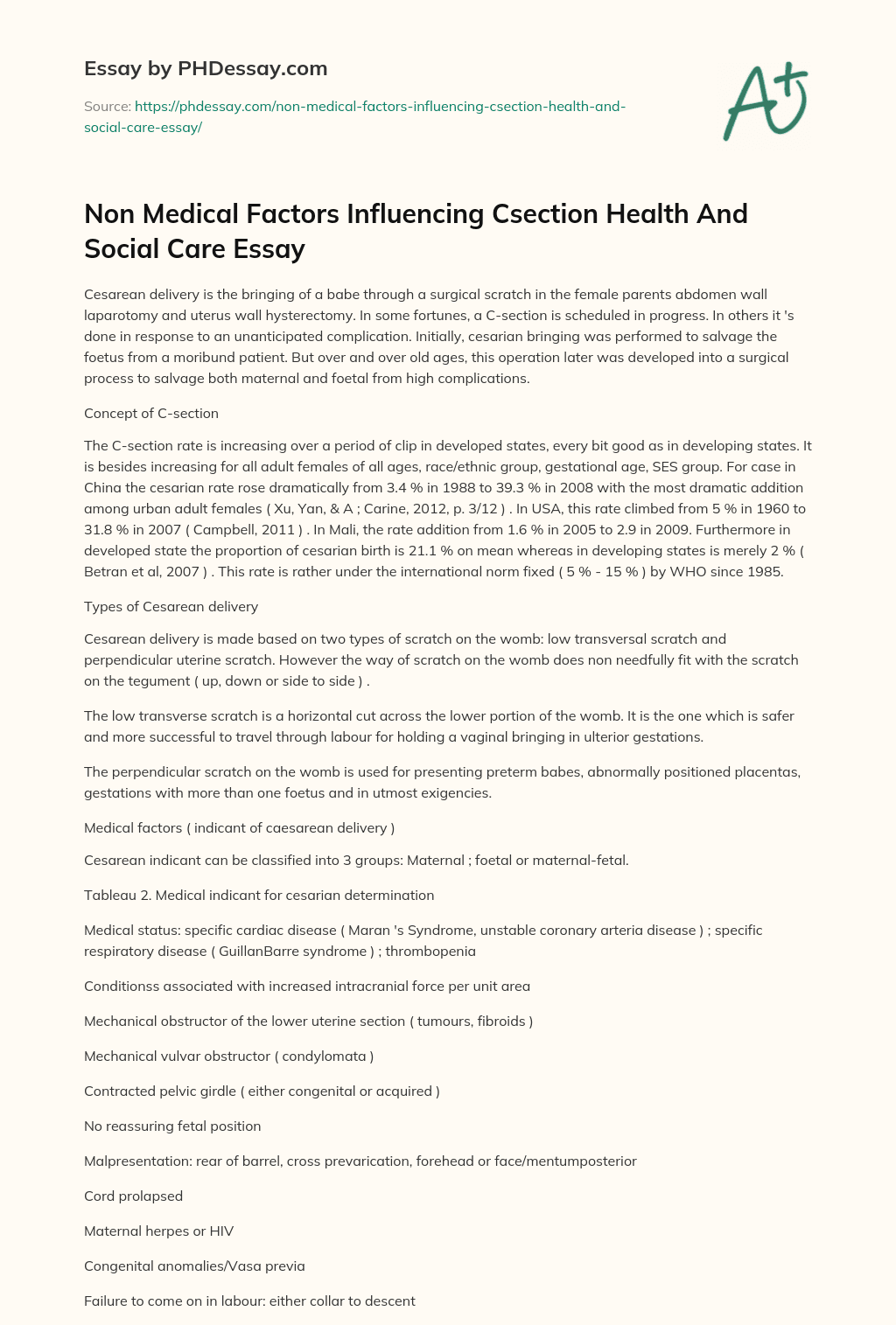 Non Medical Factors Influencing Csection Health And Social Care Essay essay