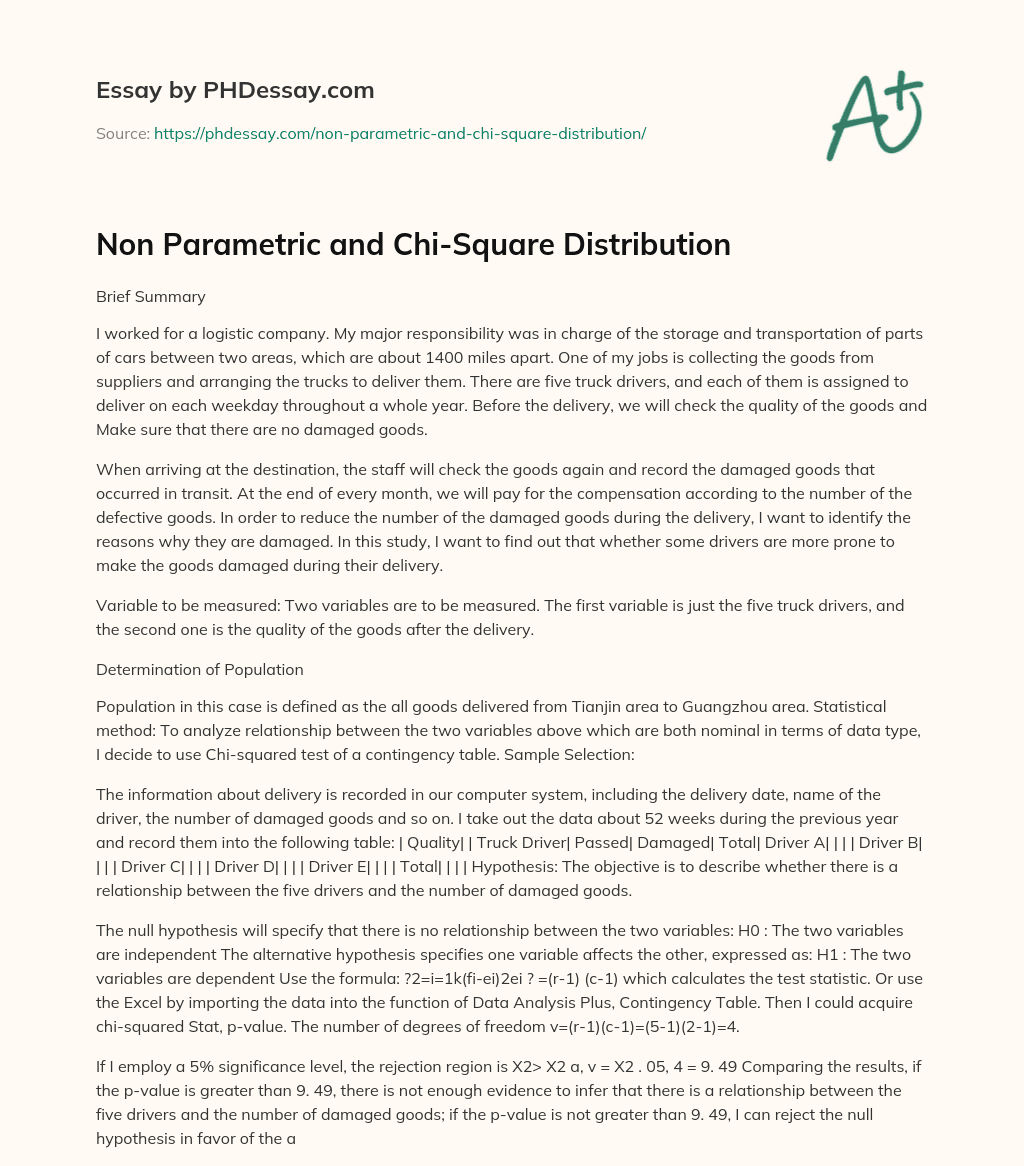 Non Parametric and Chi-Square Distribution essay