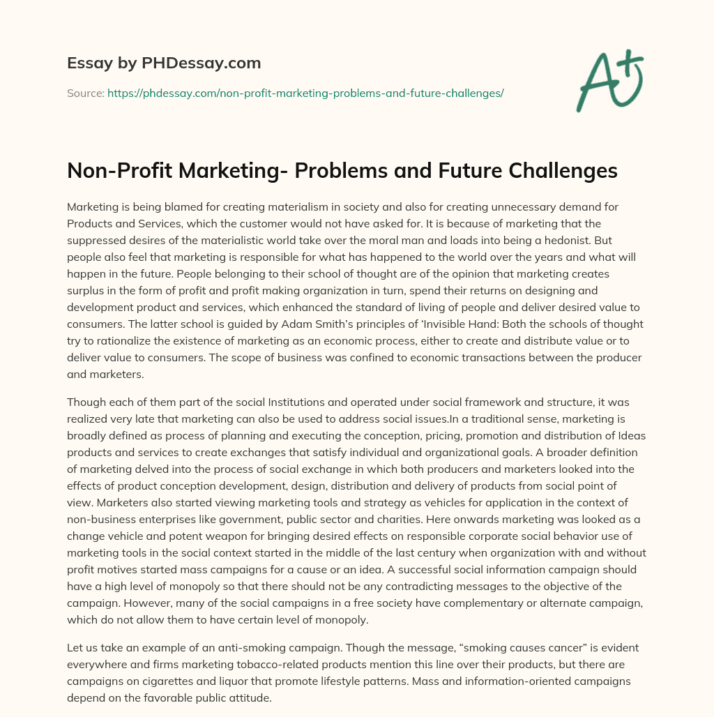 Non-Profit Marketing- Problems and Future Challenges essay
