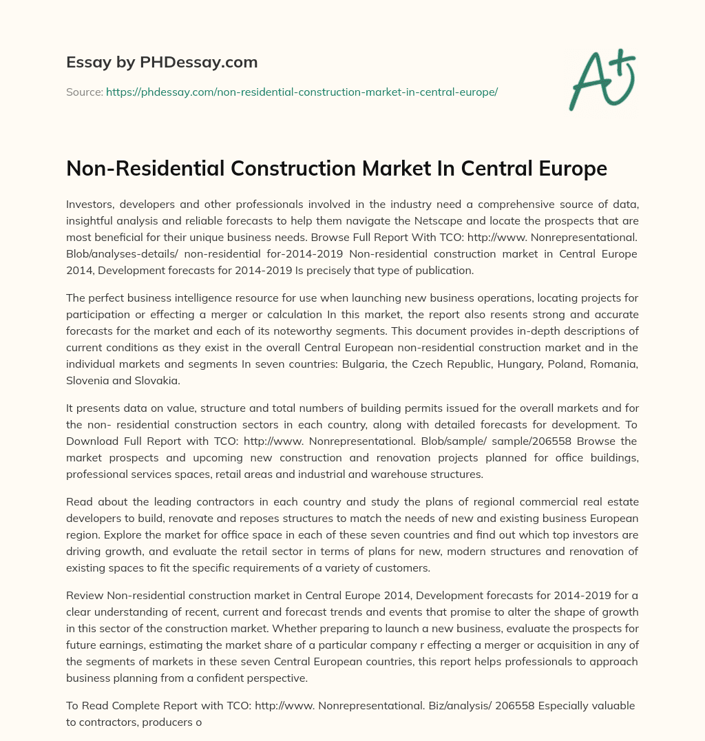 Non-Residential Construction Market In Central Europe essay