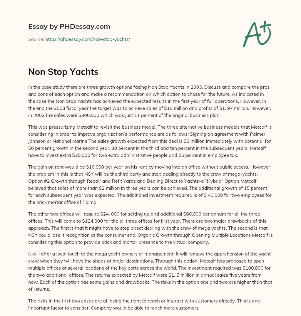 Non Stop Yachts essay