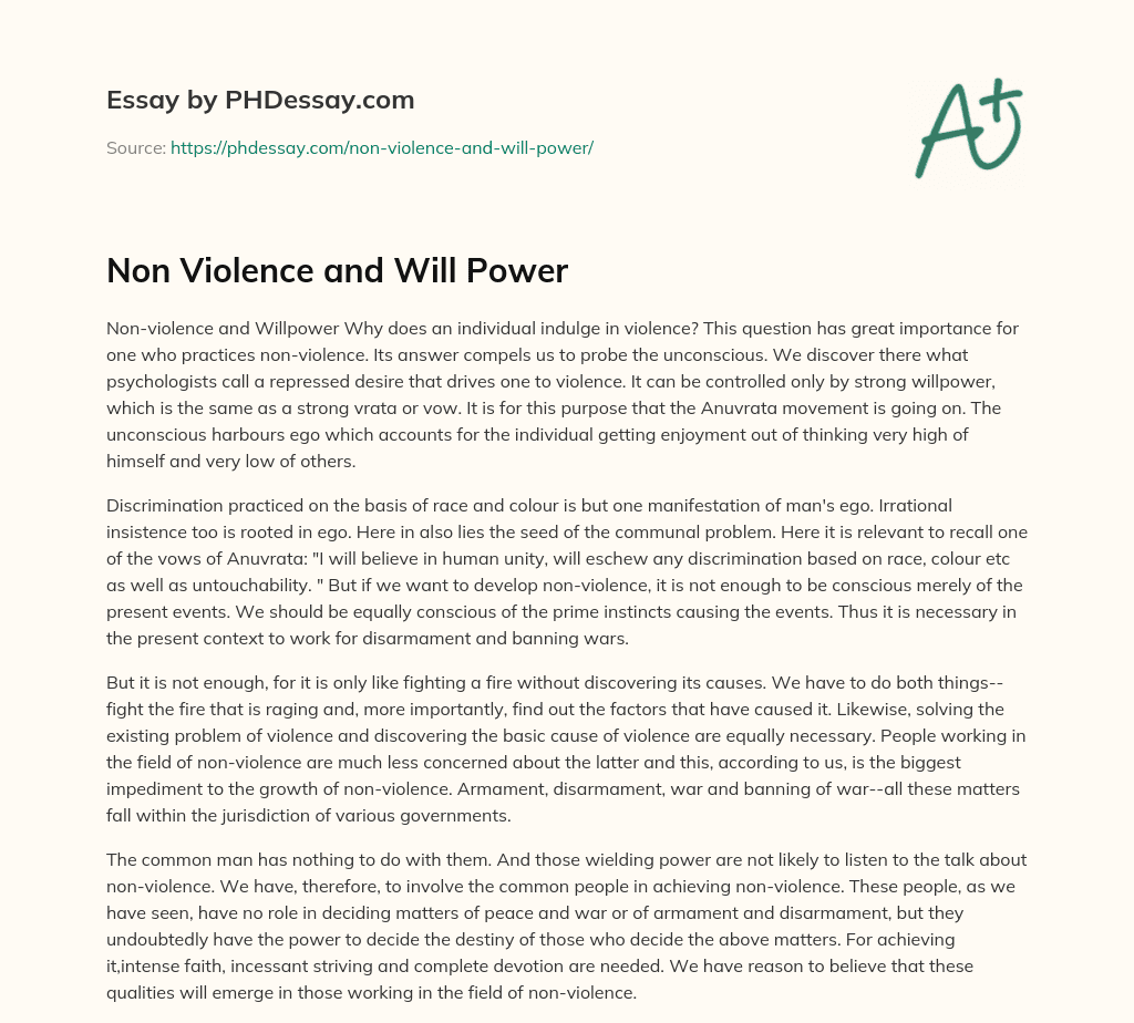Non Violence and Will Power essay