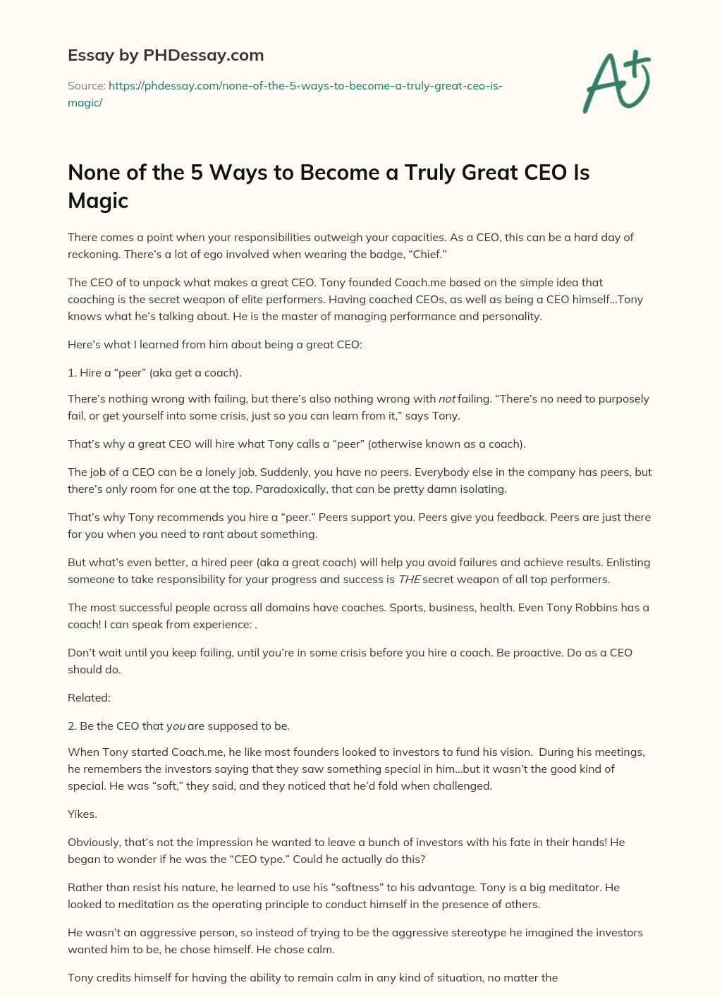 None of the 5 Ways to Become a Truly Great CEO Is Magic essay
