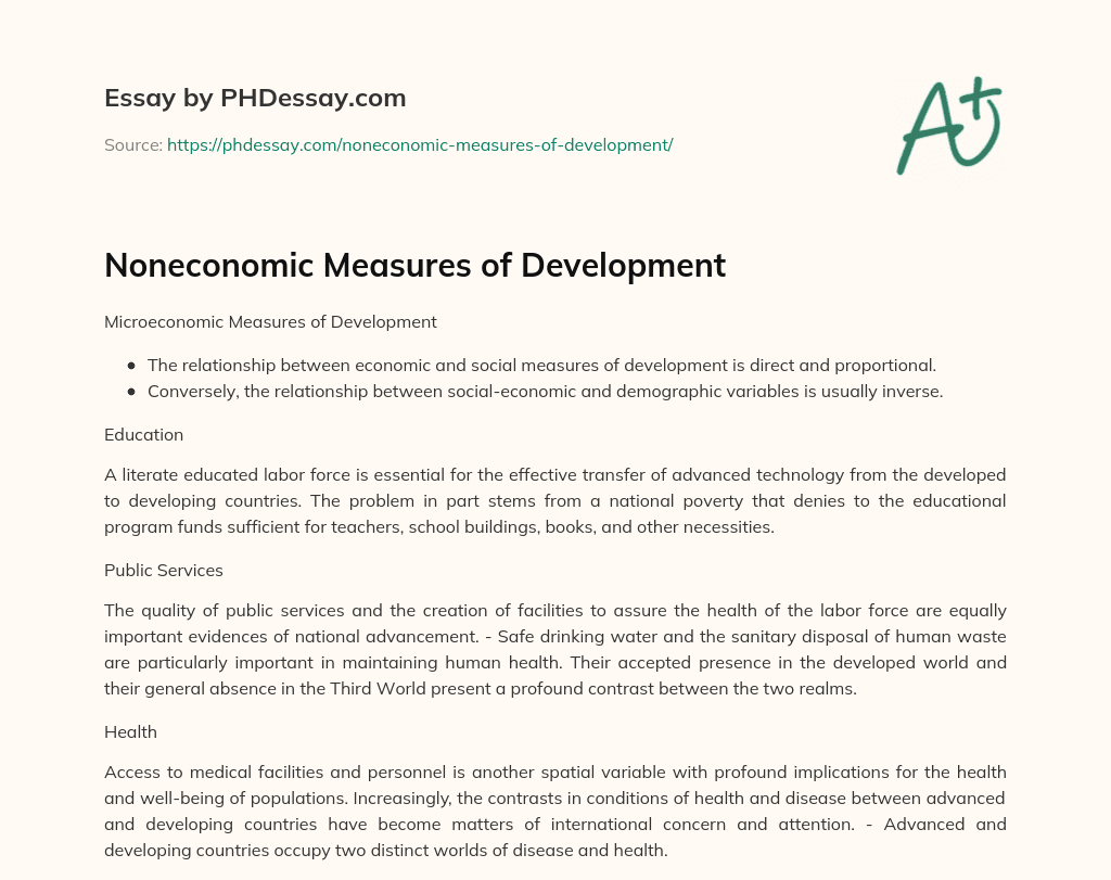 Noneconomic Measures of Development essay