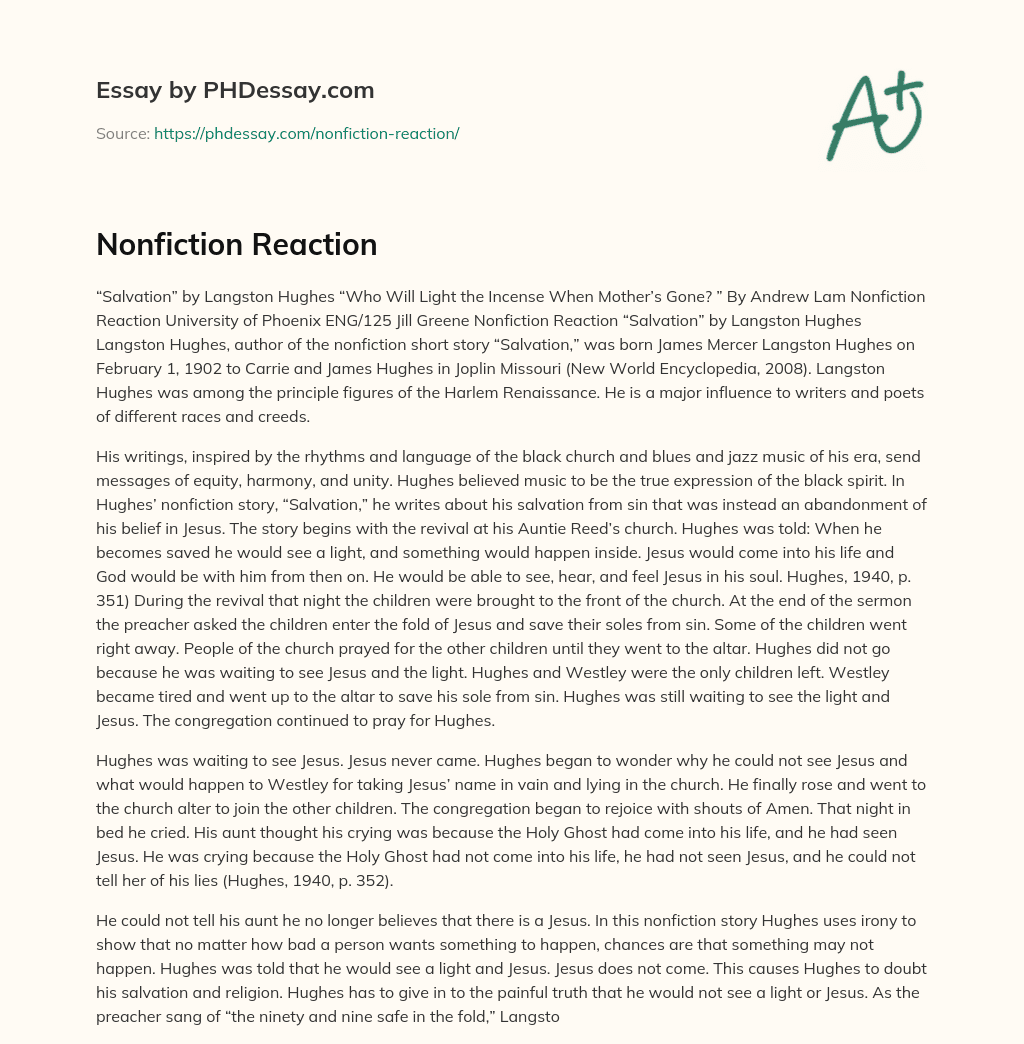 Nonfiction Reaction essay
