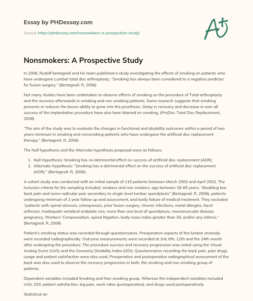 Nonsmokers: A Prospective Study essay