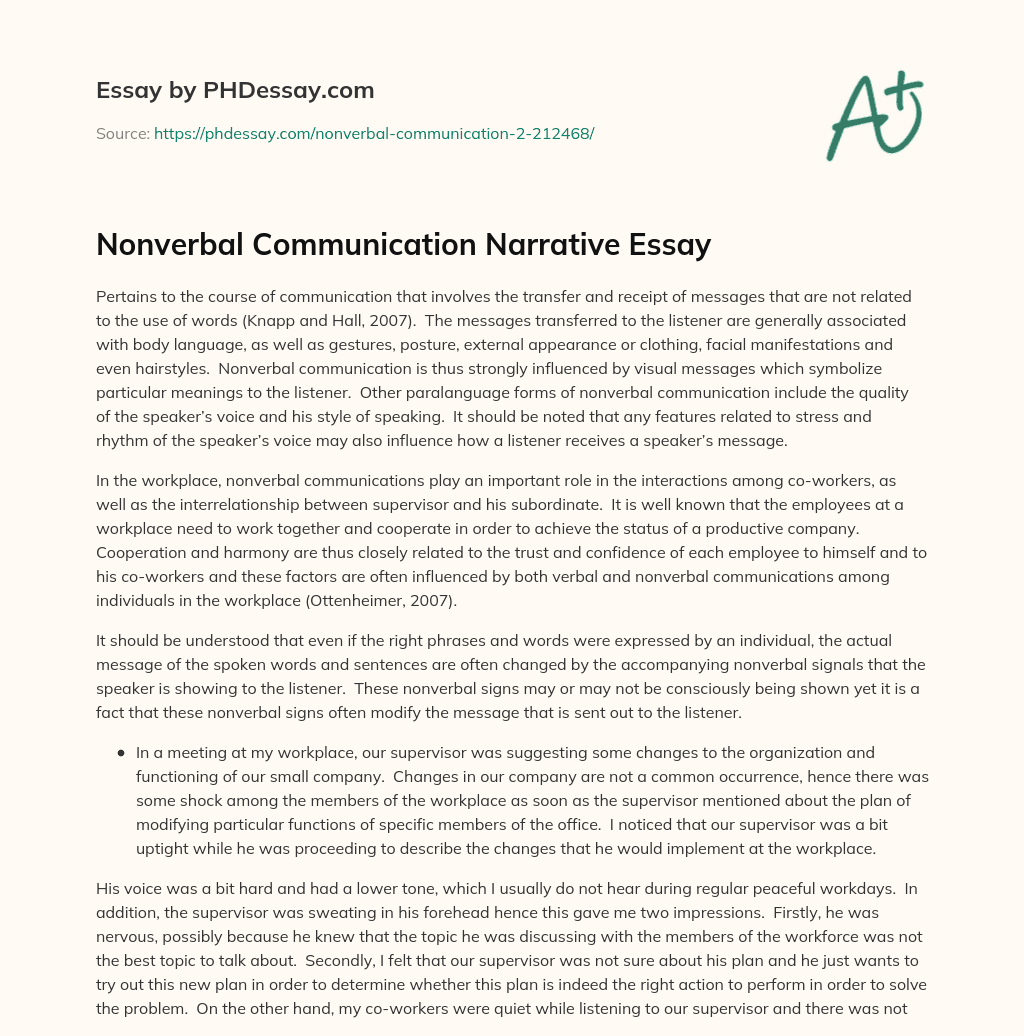 Nonverbal Communication Narrative Essay essay
