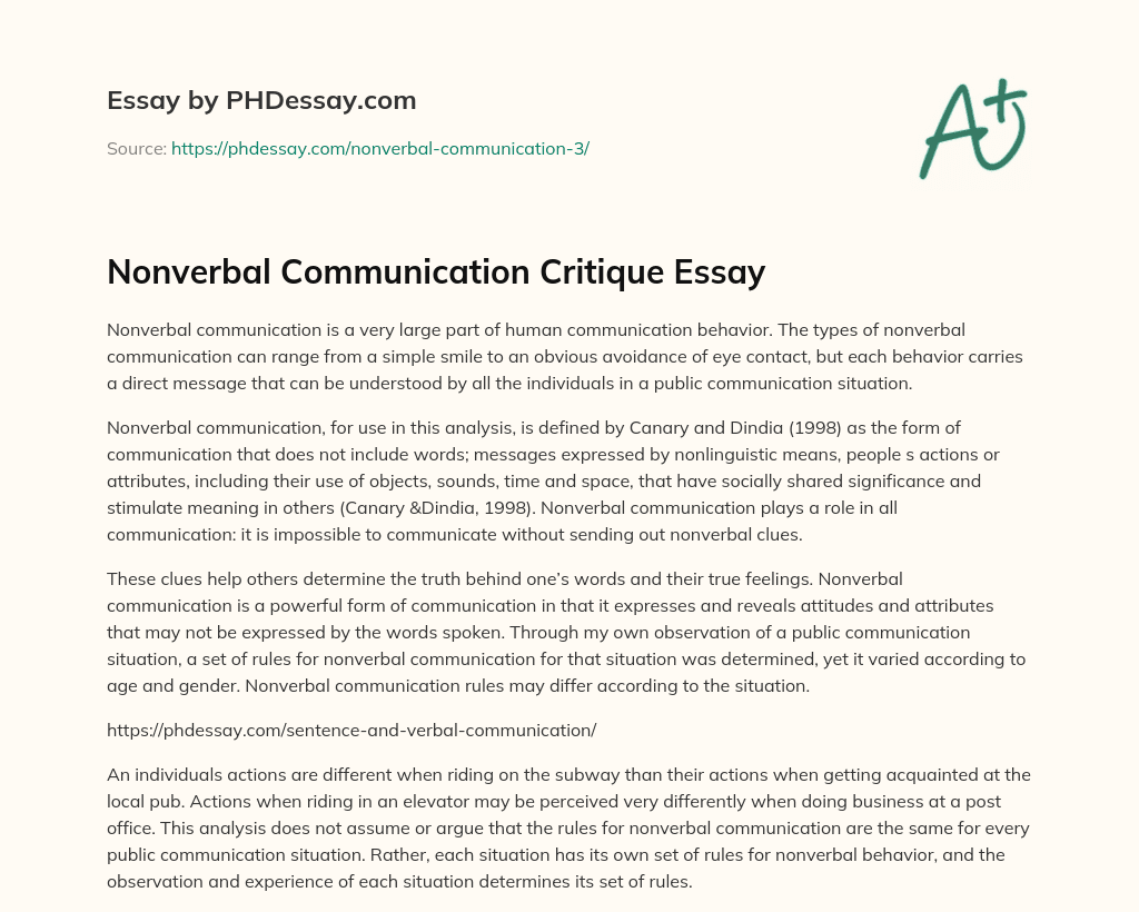Nonverbal Communication Critique Essay essay