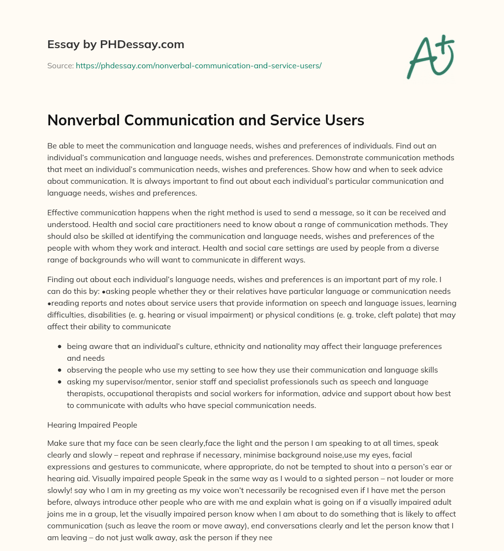 Nonverbal Communication and Service Users essay