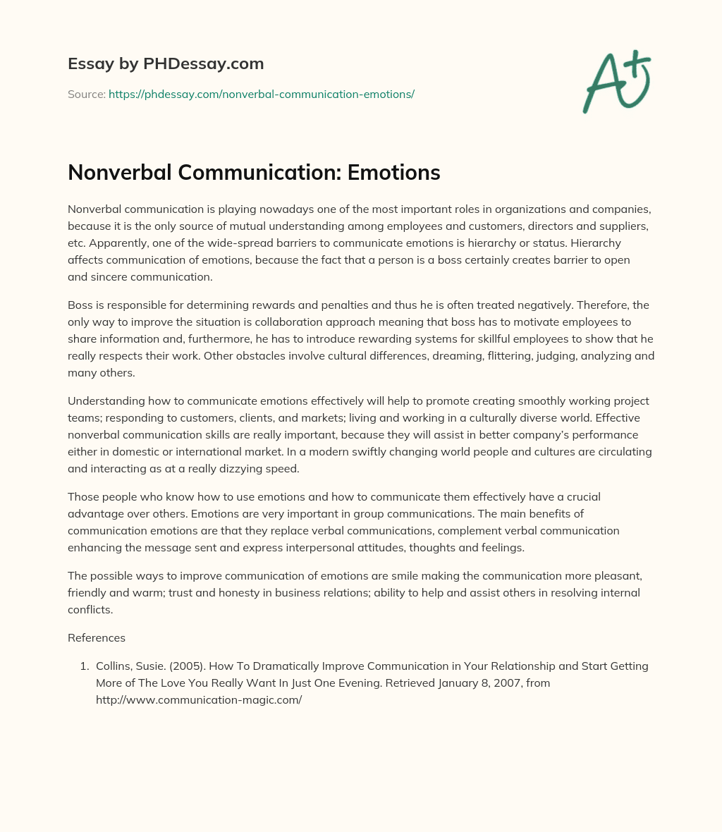 Nonverbal Communication: Emotions essay