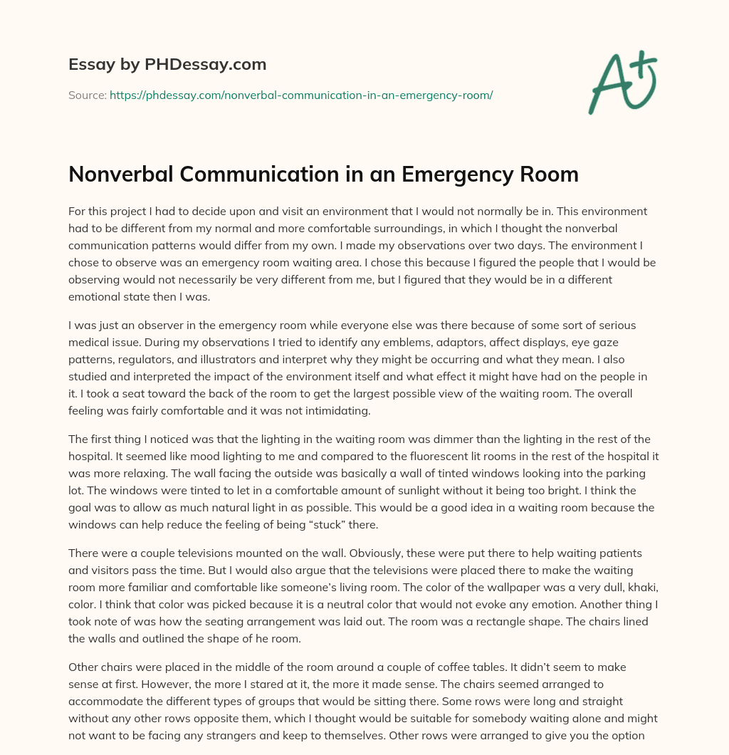 Nonverbal Communication in an Emergency Room essay