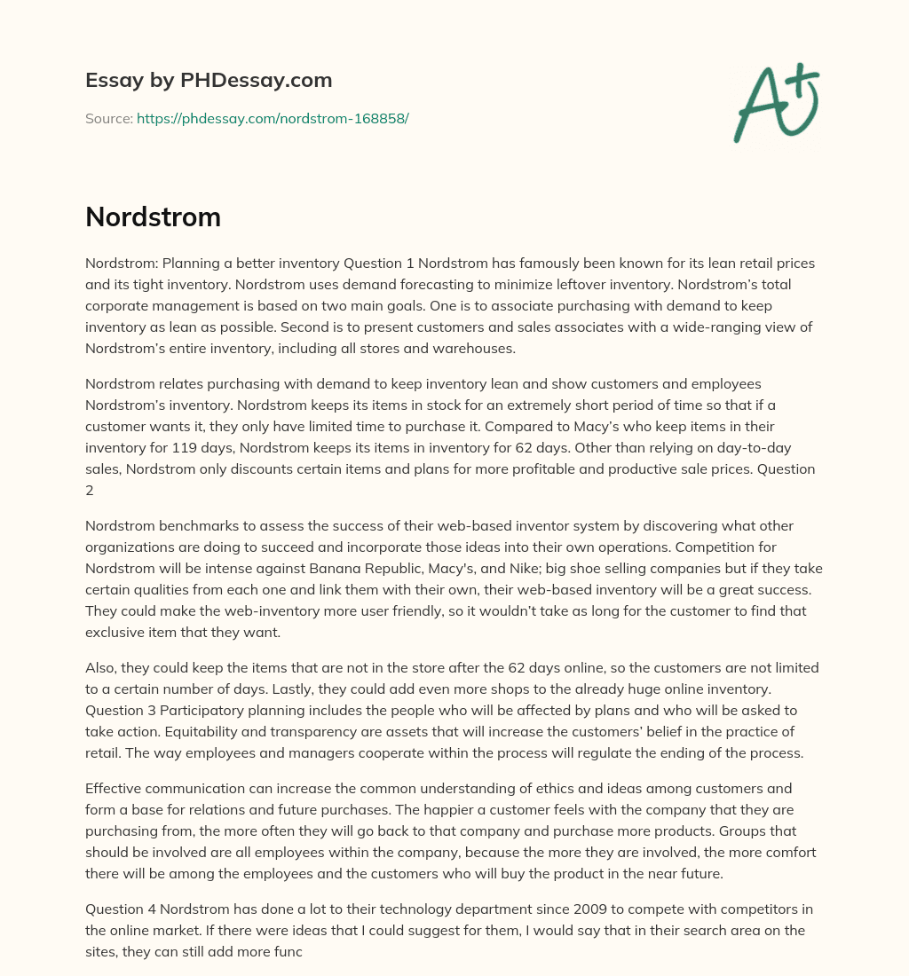 Nordstrom’s Lean Inventory Strategy and Demand Forecasting essay