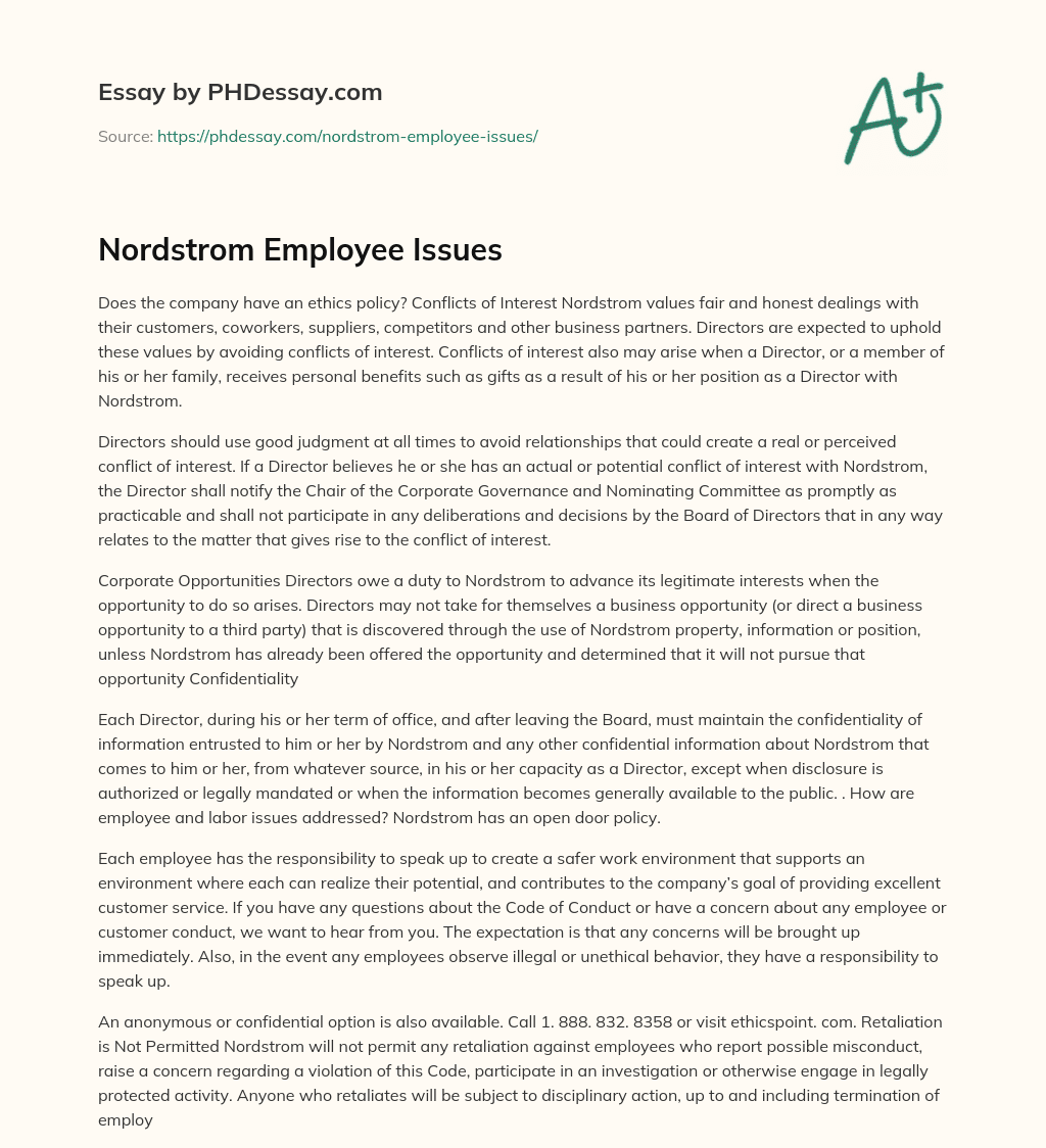 Nordstrom Employee Issues essay