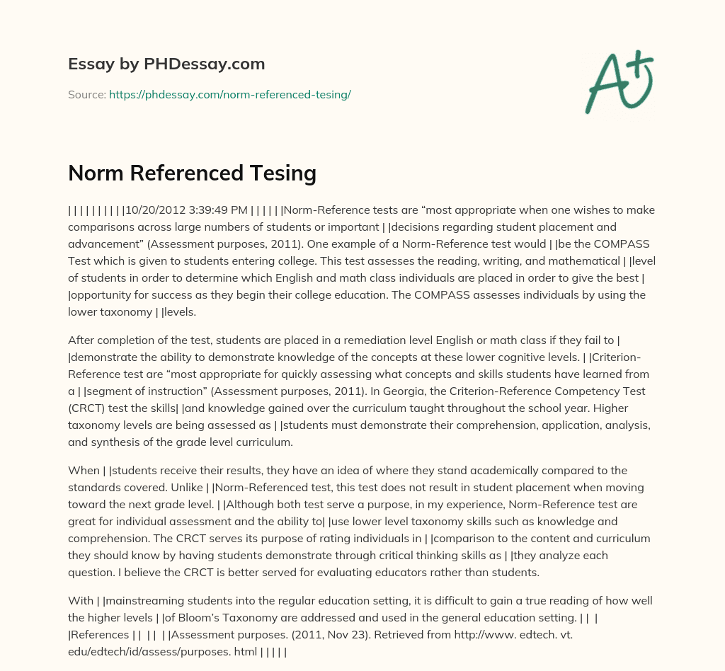Norm Referenced Tesing essay
