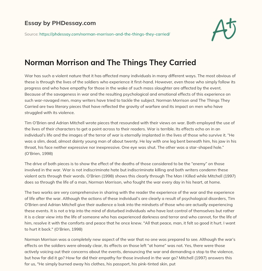 Norman Morrison and The Things They Carried essay