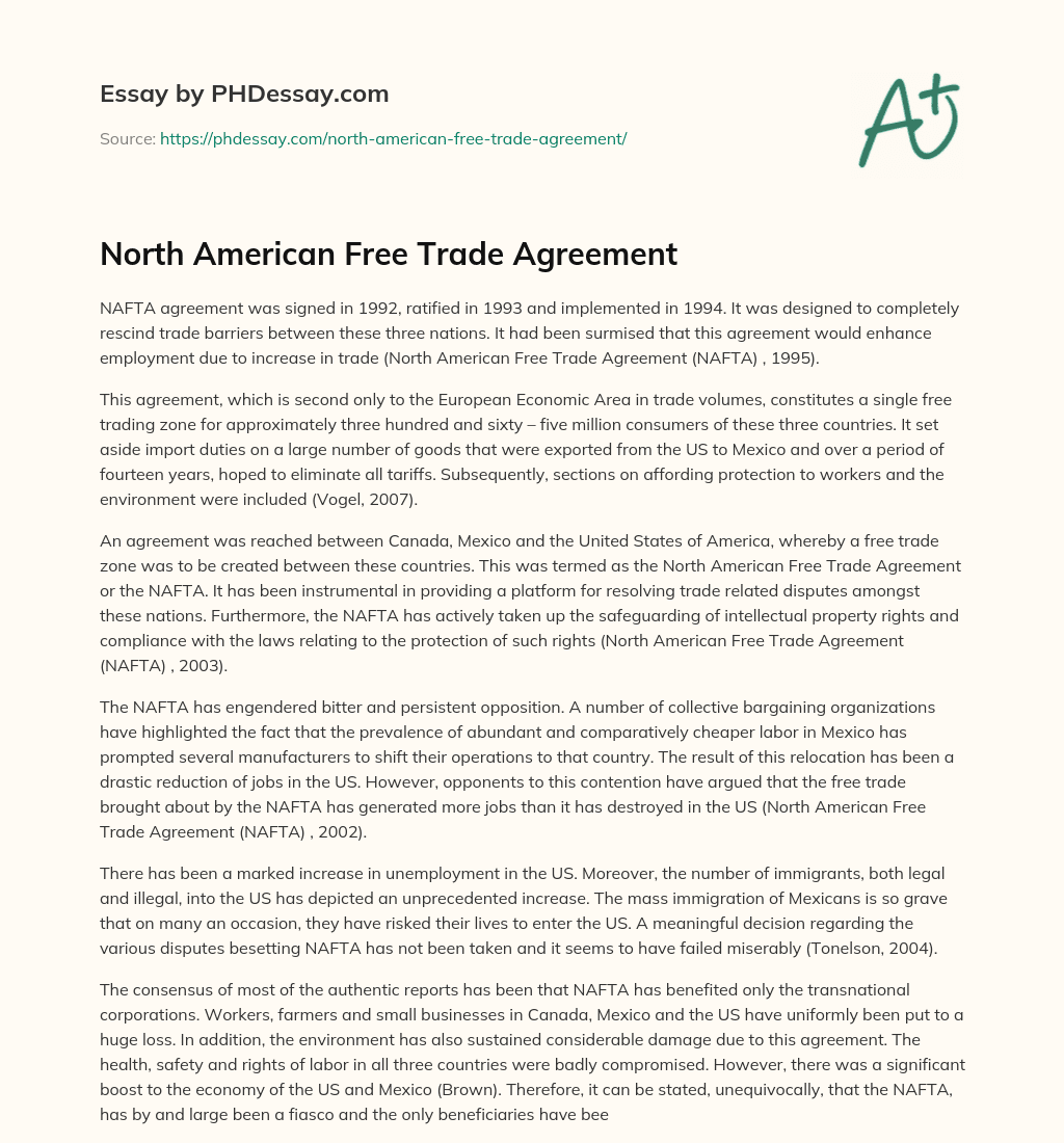 North American Free Trade Agreement essay