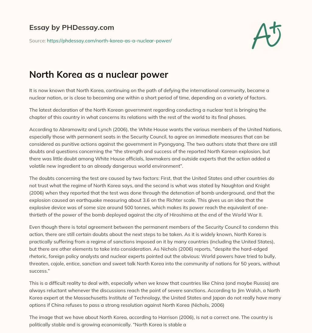 North Korea as a nuclear power essay
