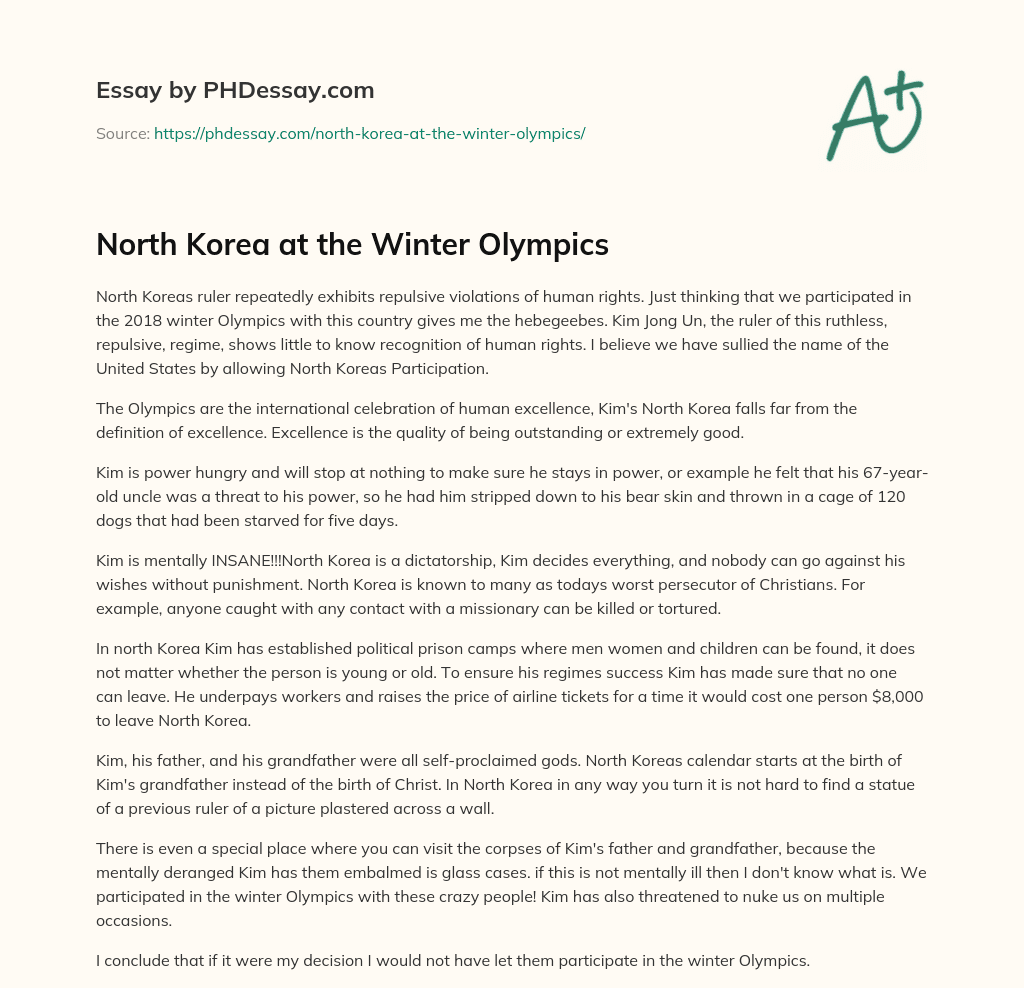 North Korea at the Winter Olympics essay