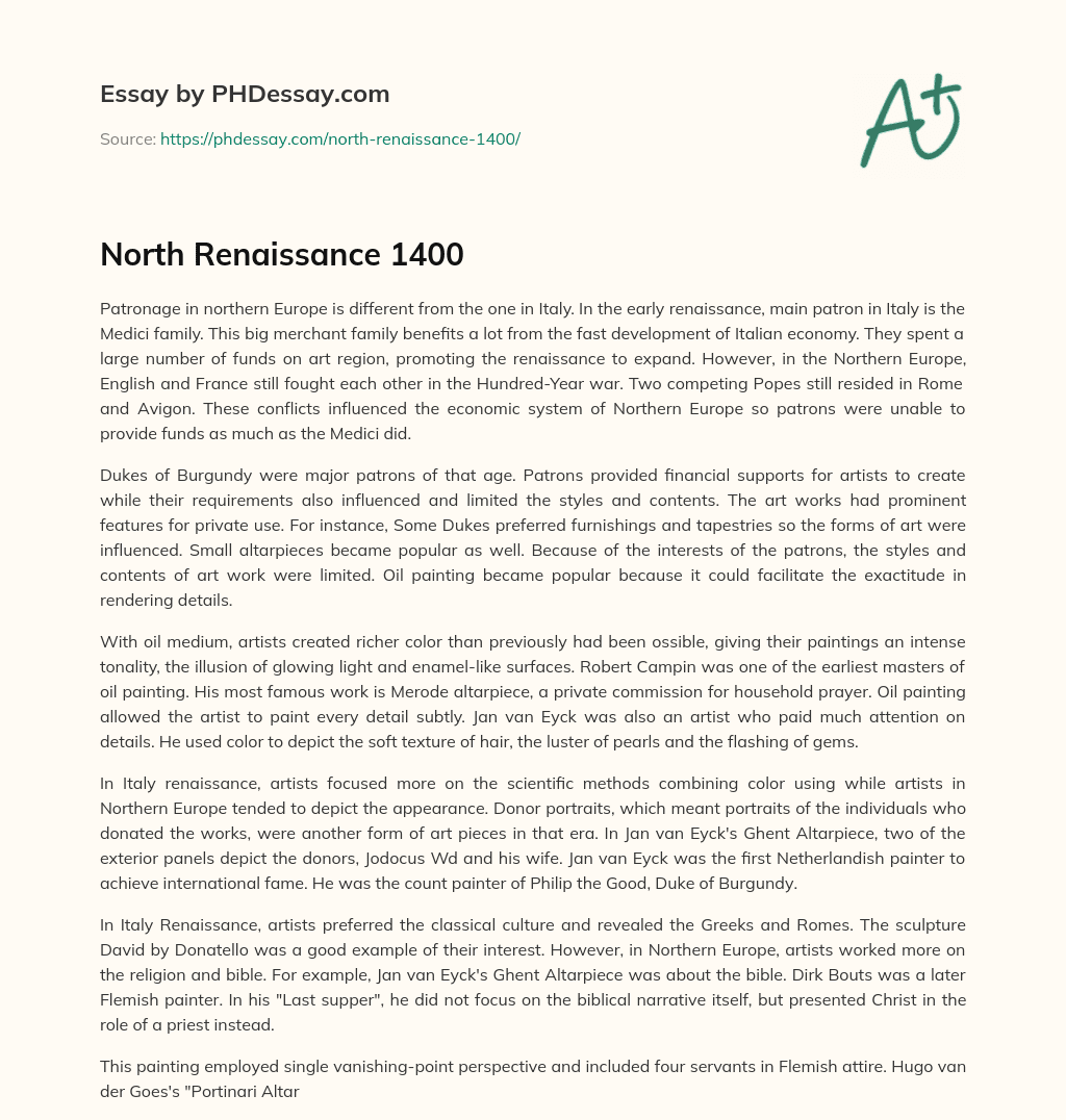 Patronage and Art in Northern Europe during the Renaissance essay