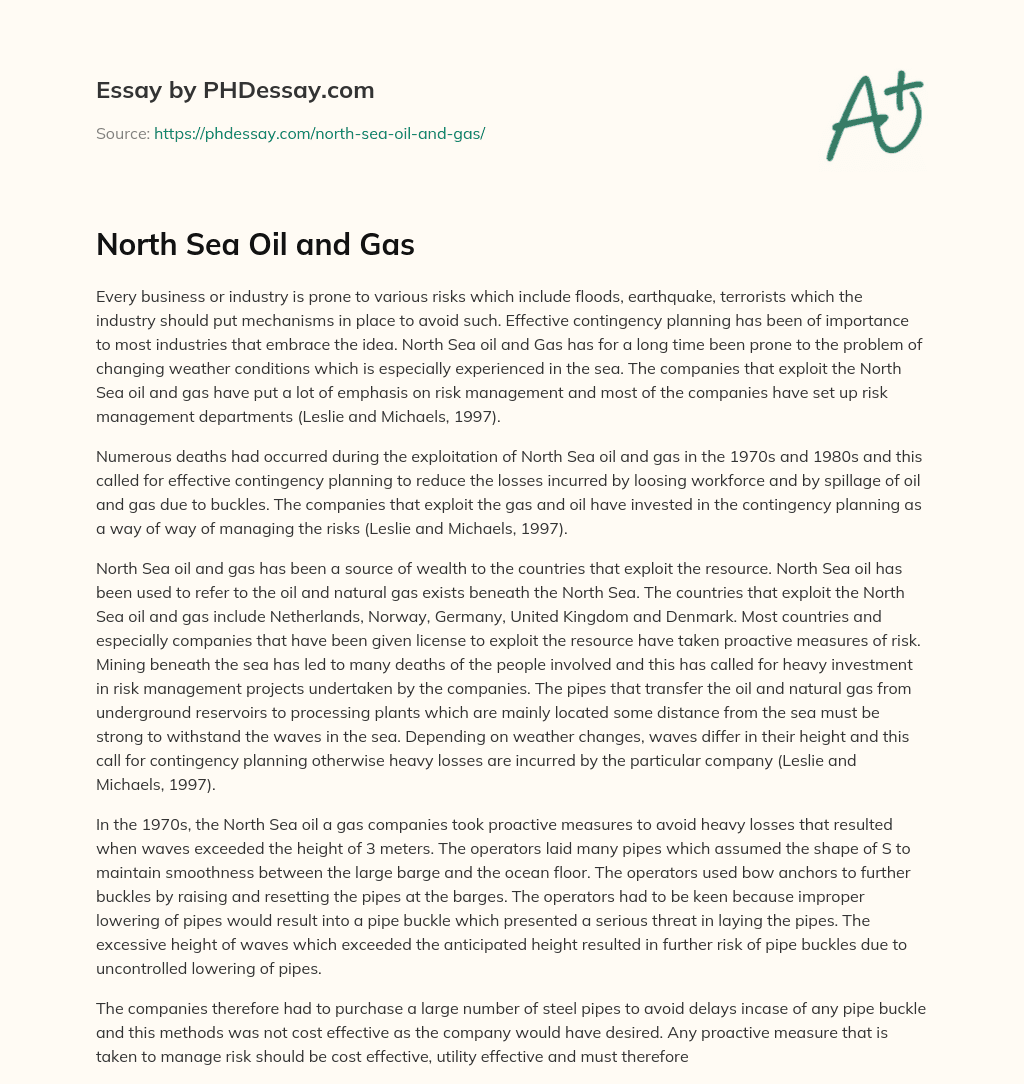 North Sea Oil and Gas essay