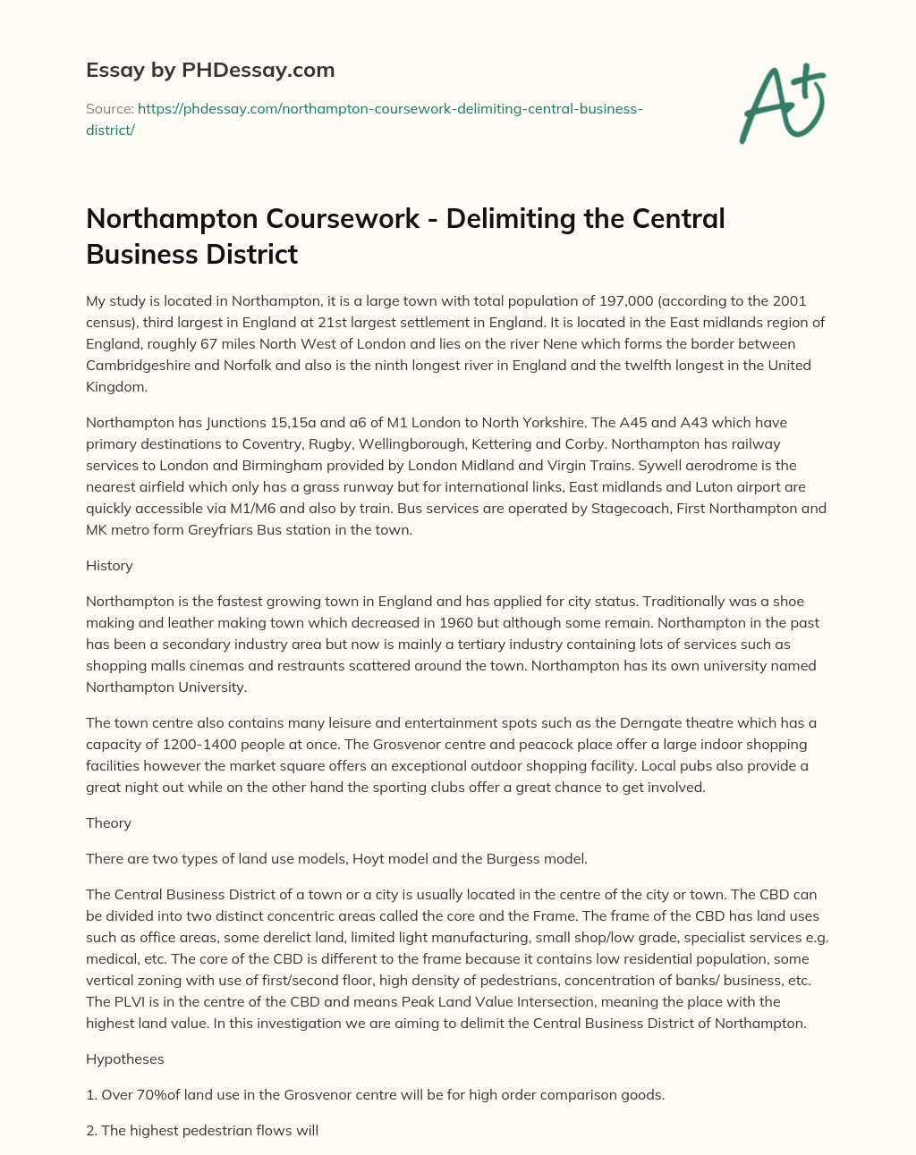 Northampton Coursework – Delimiting the Central Business District essay