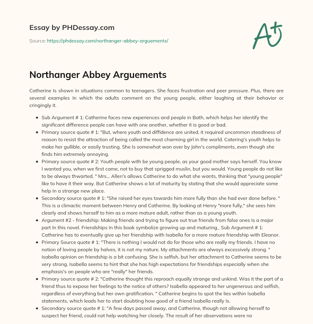 Northanger Abbey Arguements essay