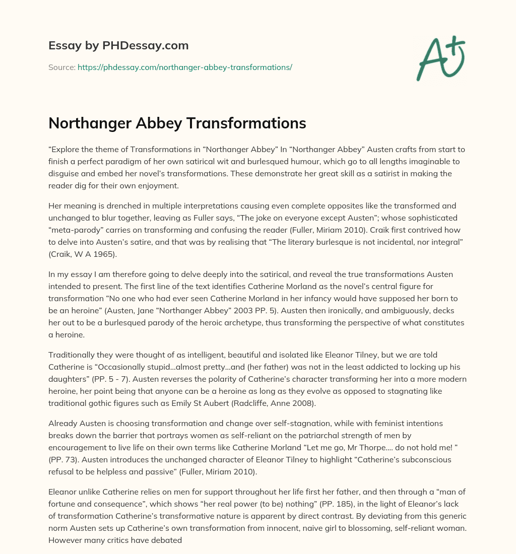 Northanger Abbey Transformations essay