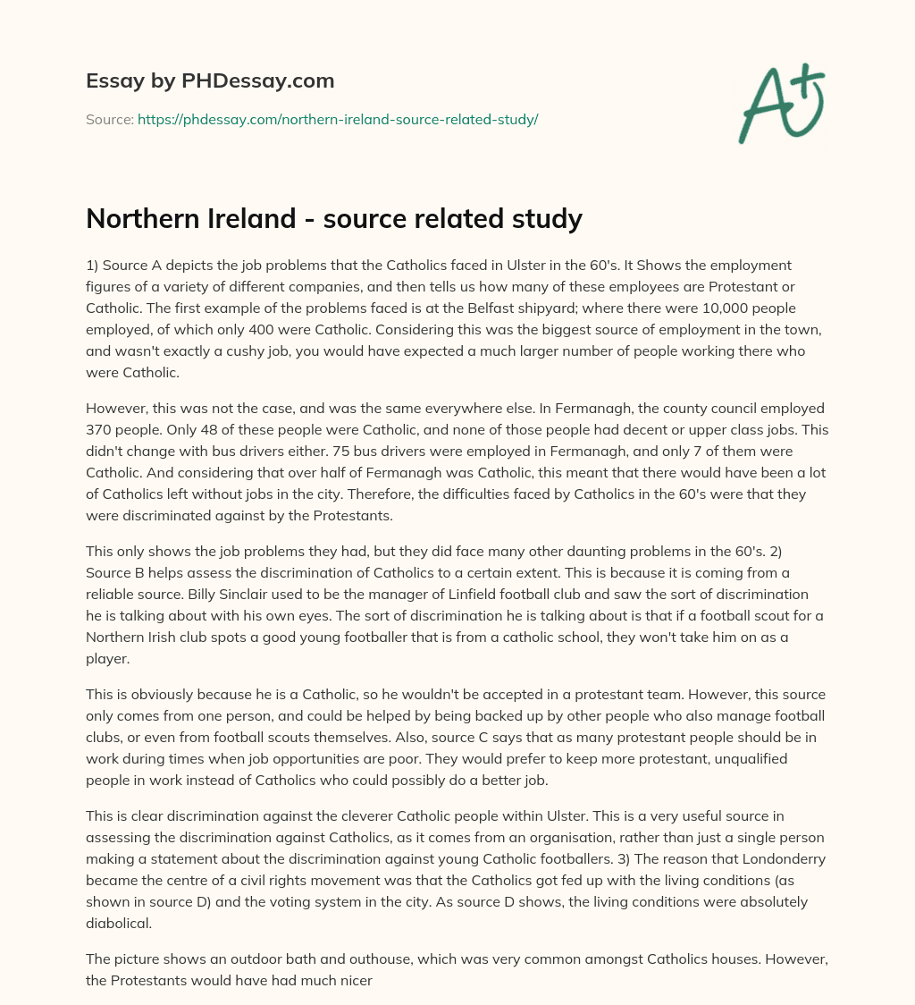 Northern Ireland – source related study essay
