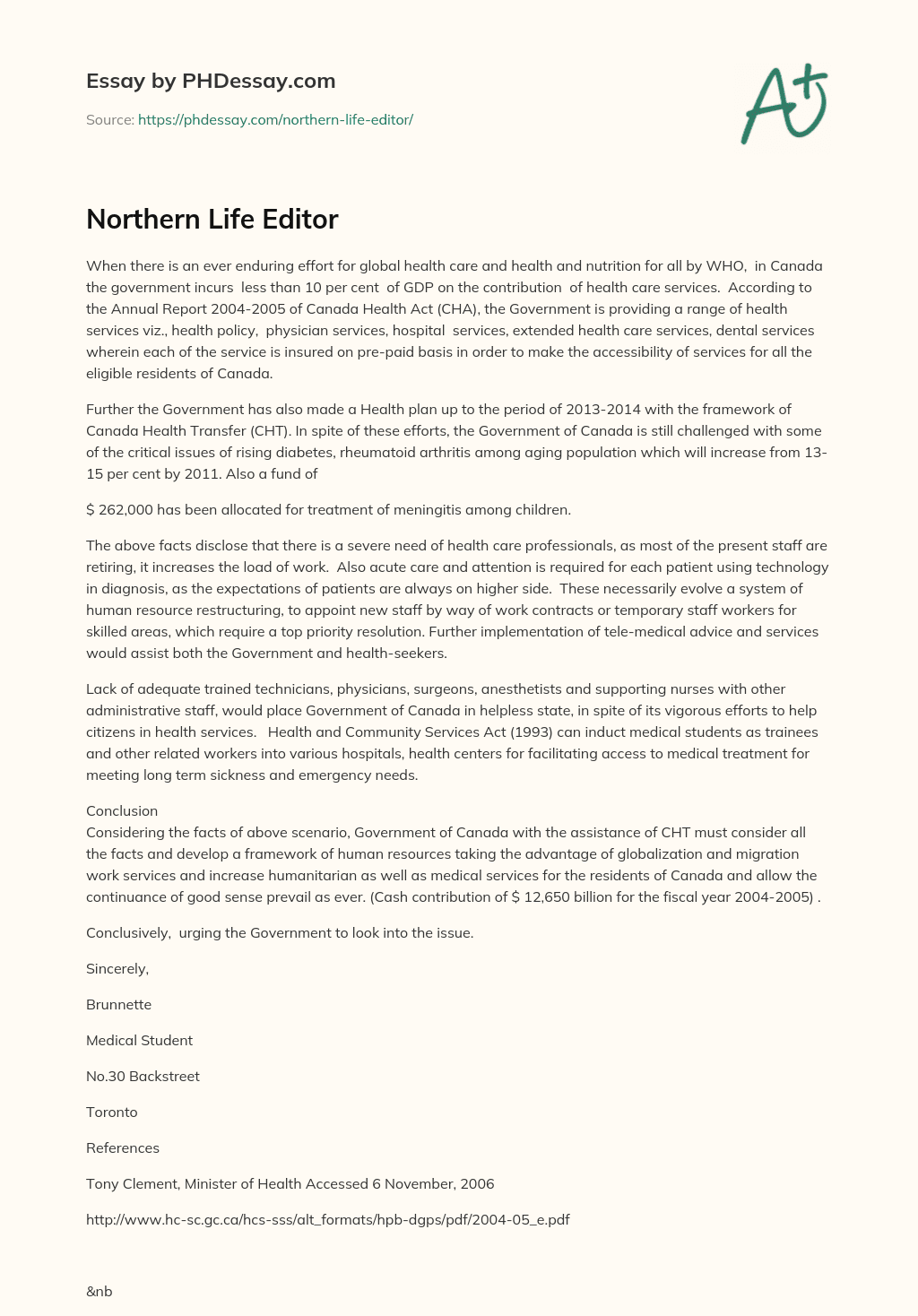 Northern Life Editor essay