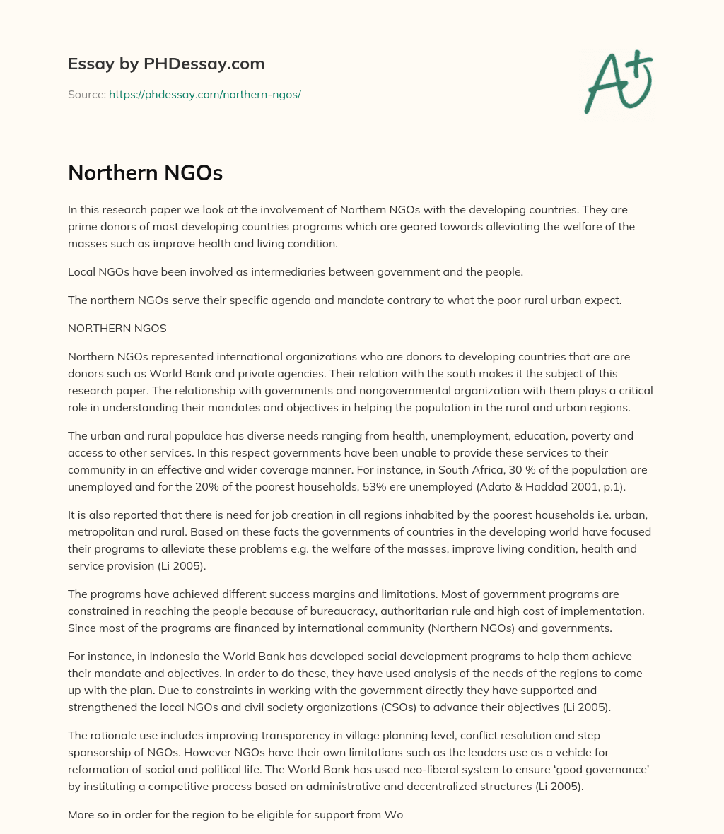 Northern NGOs essay