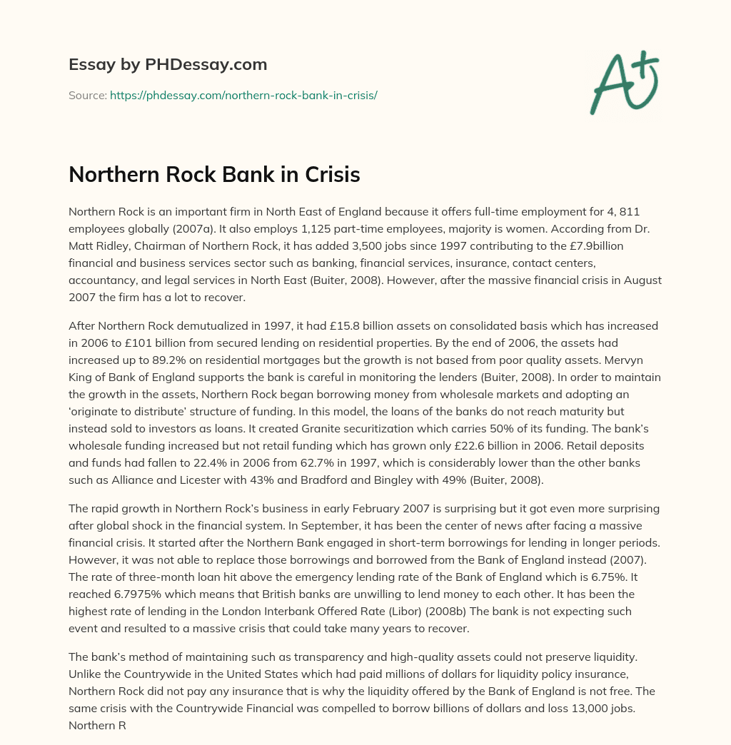 Northern Rock Bank in Crisis essay