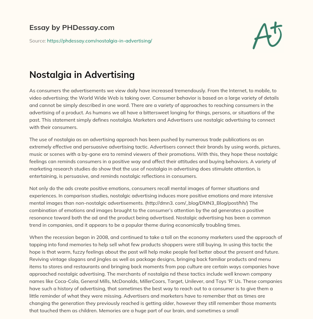 Nostalgia in Advertising essay