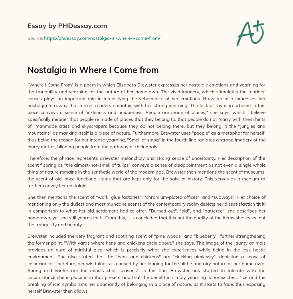 Nostalgia in Where I Come from essay