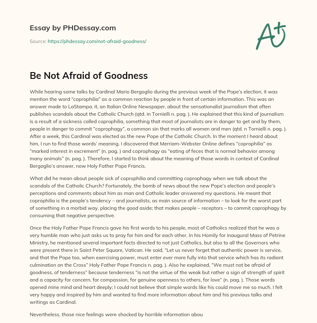 Be Not Afraid of Goodness essay