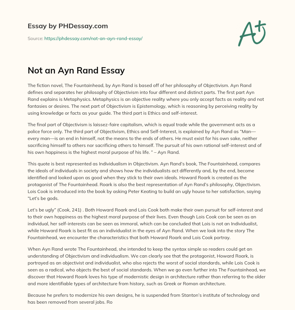 Not an Ayn Rand Essay essay