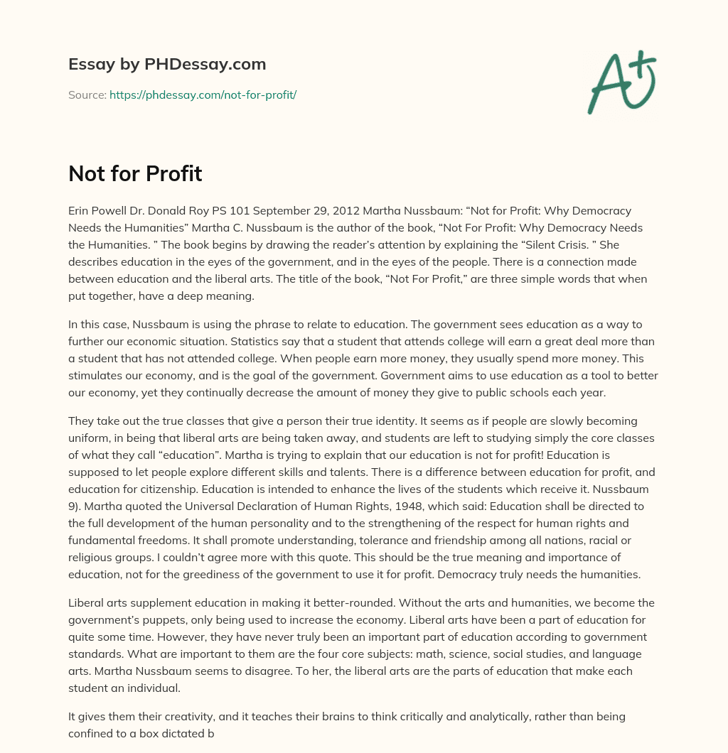 Not for Profit essay