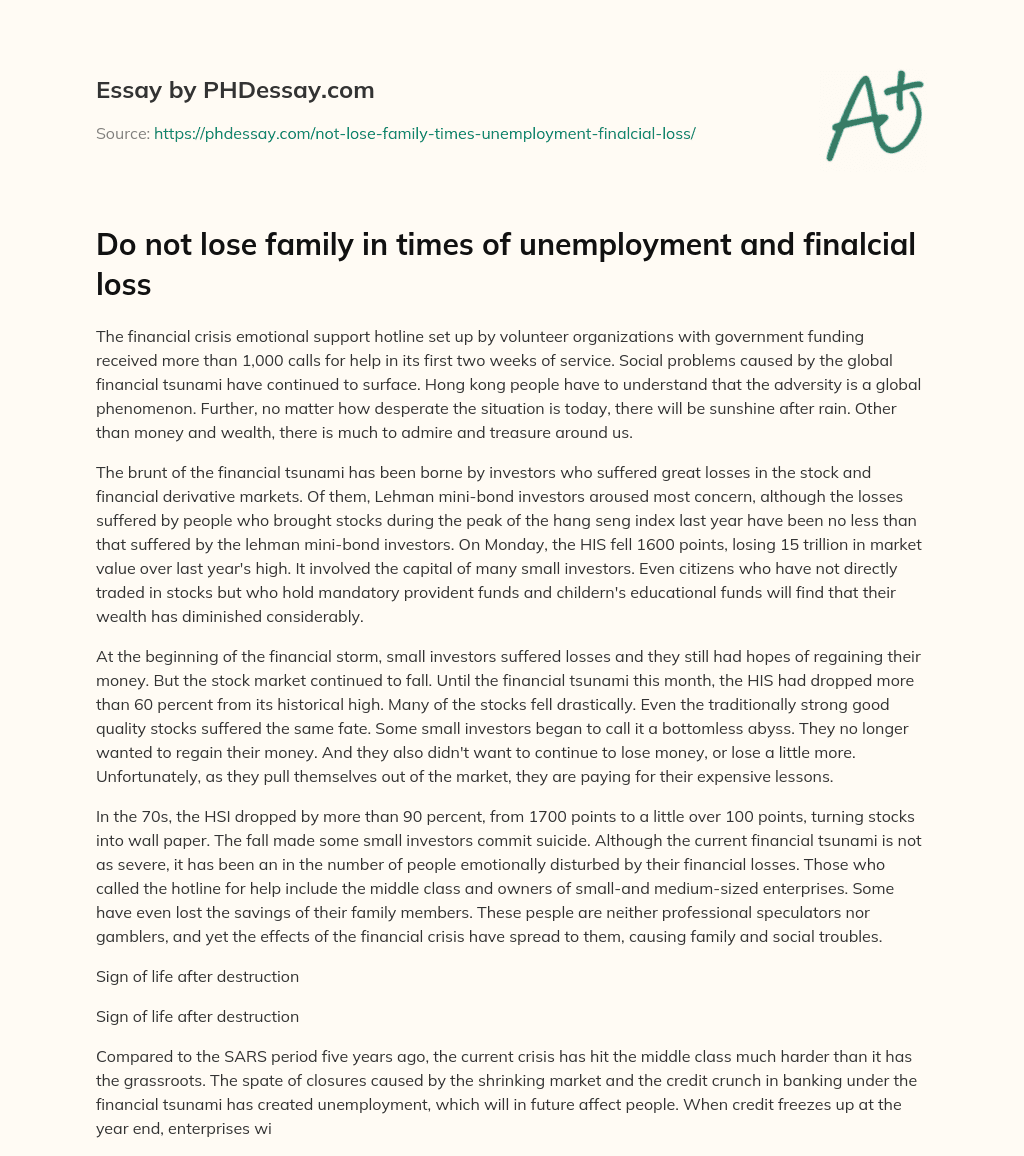 Do not lose family in times of unemployment and finalcial loss essay