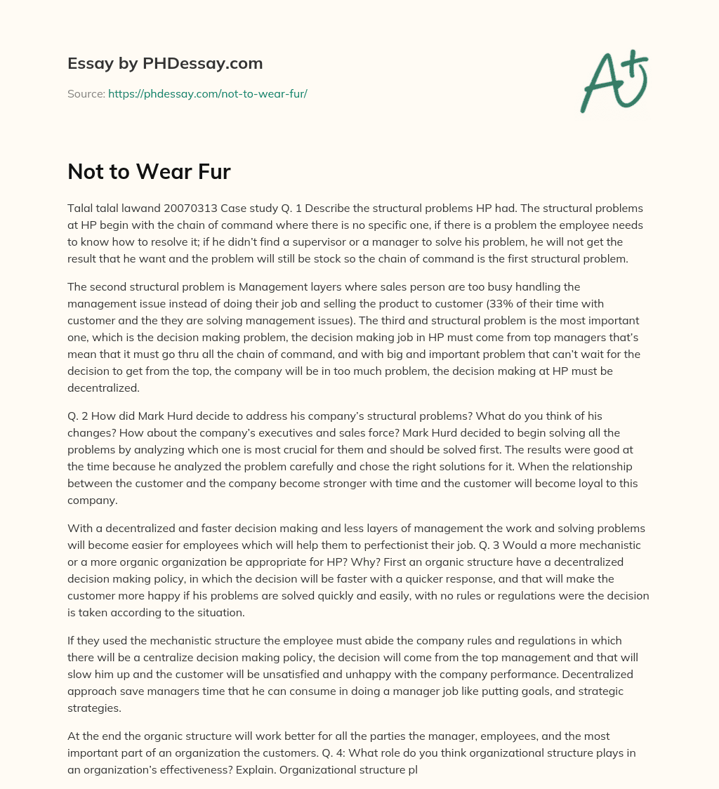 Not to Wear Fur essay