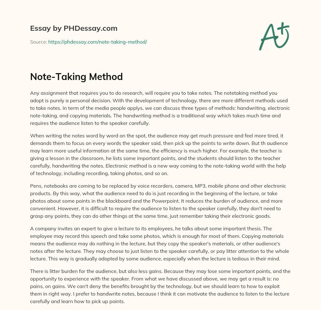 Note-Taking Method essay