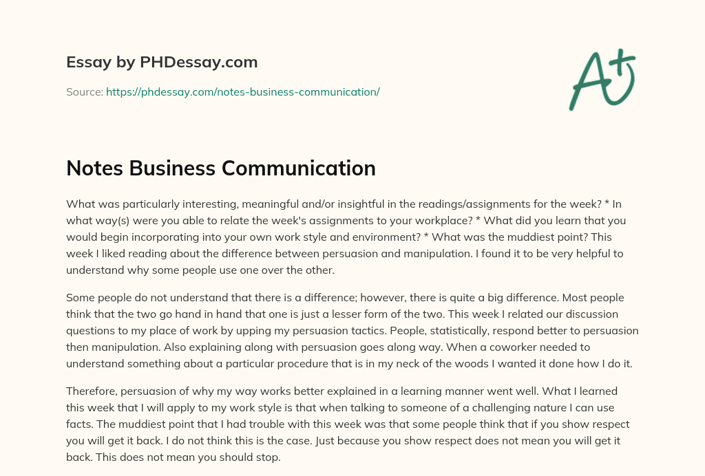 Notes Business Communication essay