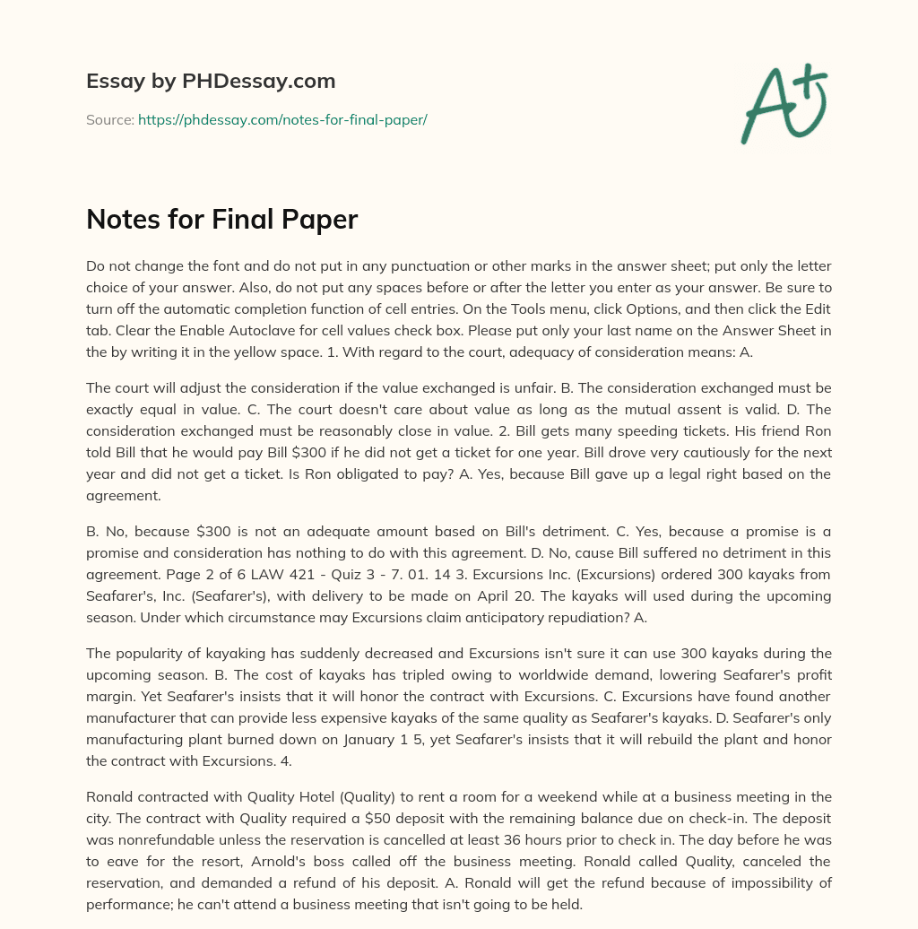Notes for Final Paper essay