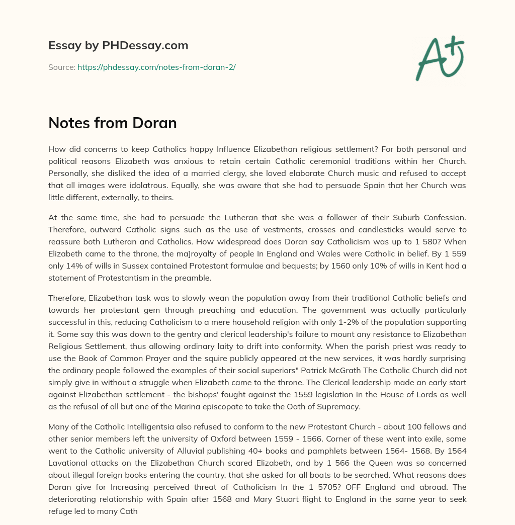 Notes from Doran essay