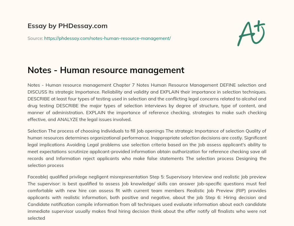 Notes – Human resource management essay
