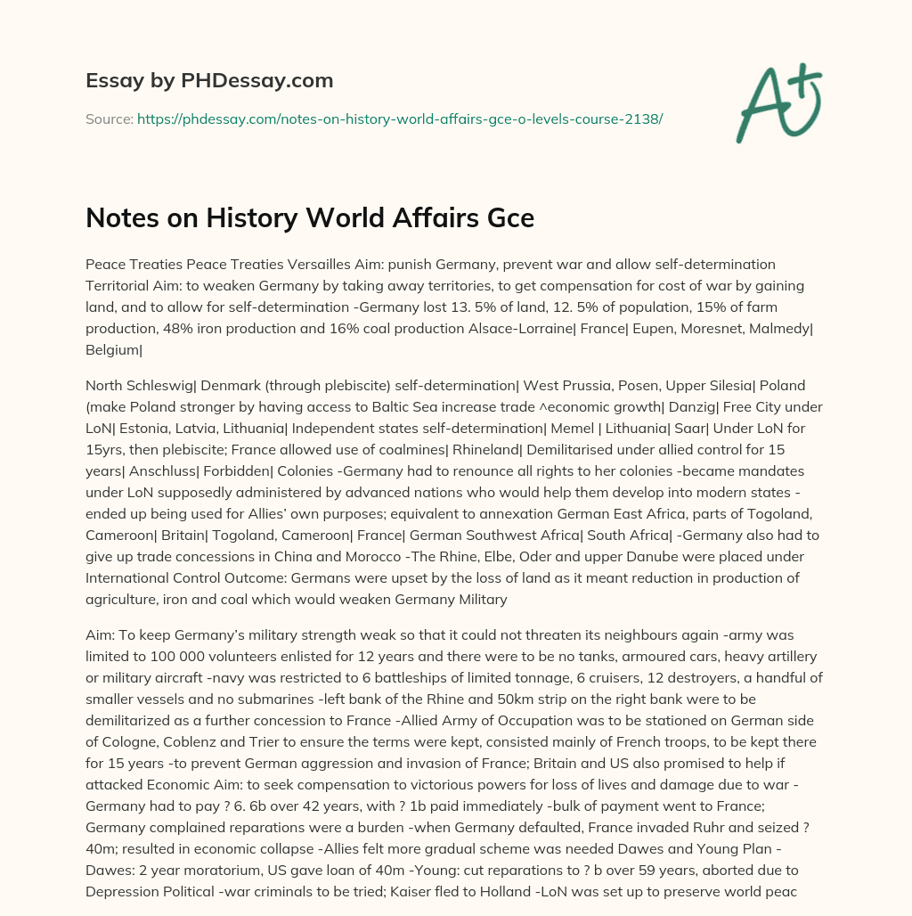 Notes on History World Affairs Gce essay