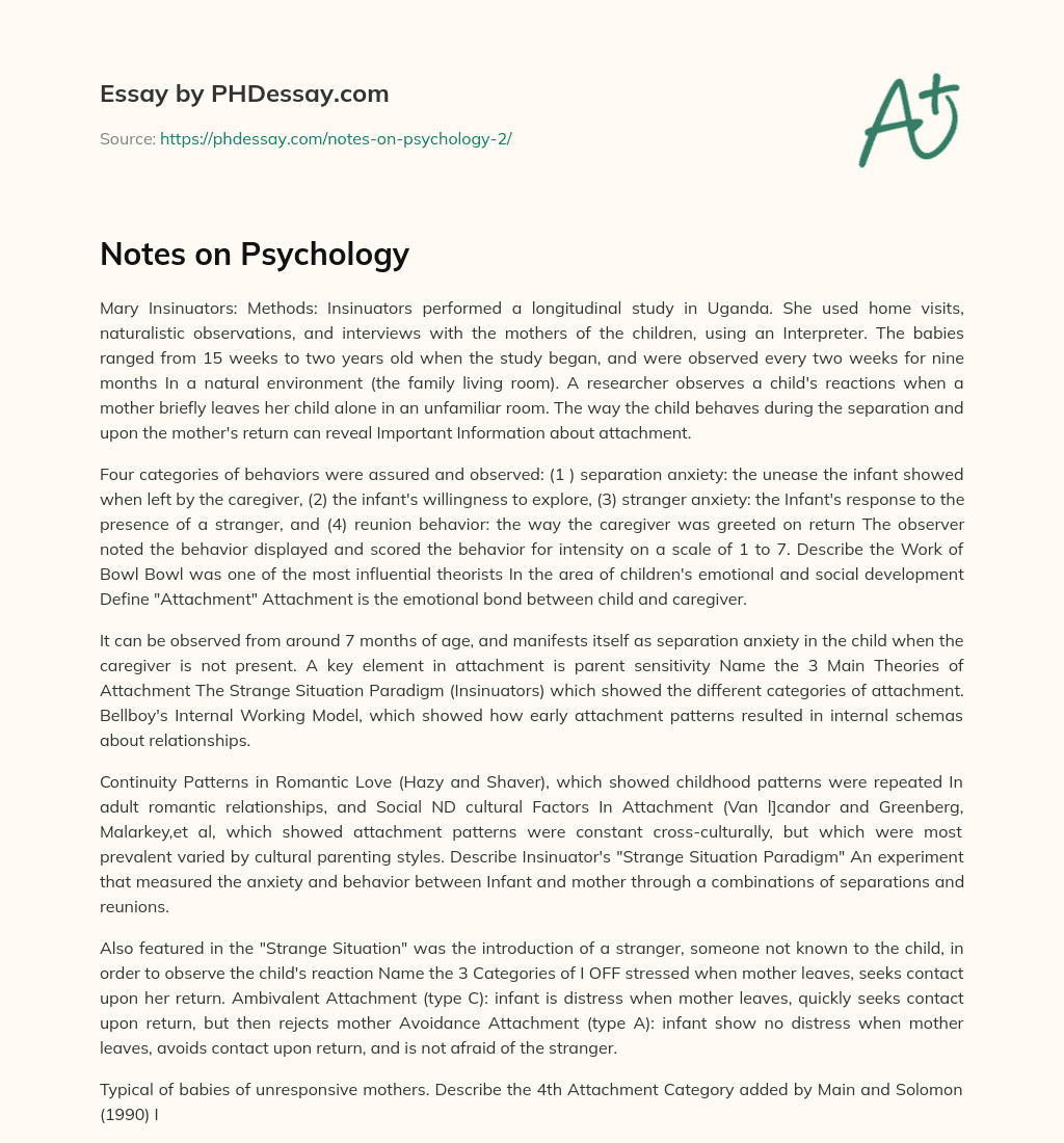 Notes on Psychology essay