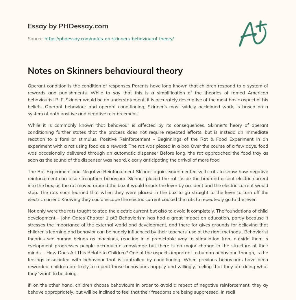 Notes on Skinners behavioural theory essay