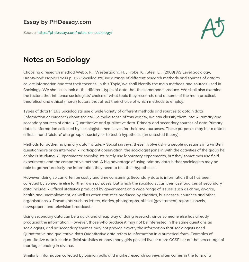 Notes on Sociology essay